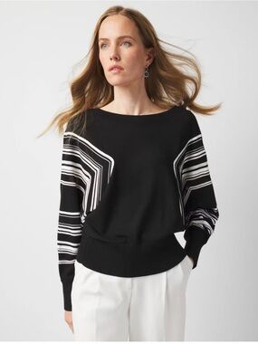 White House Black Market Black and White Striped Boatneck Top
